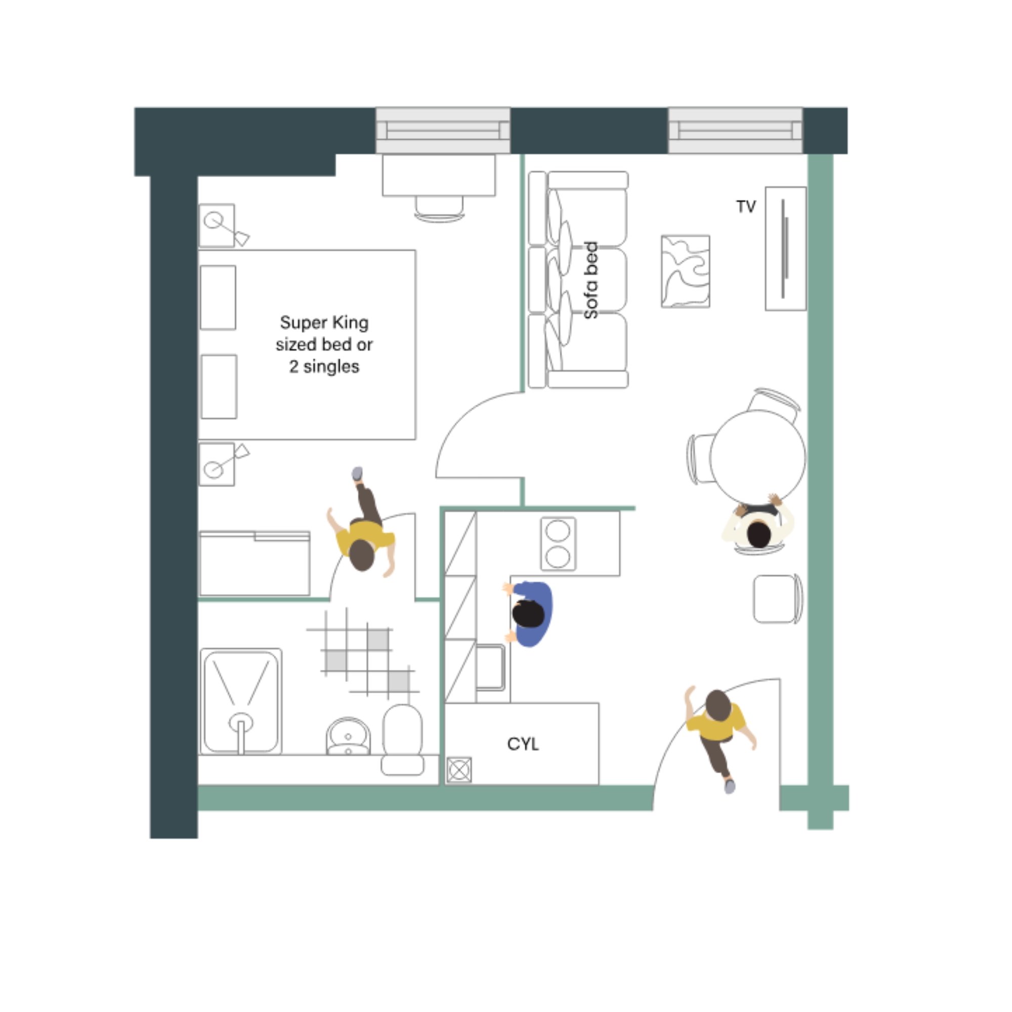 Open-plan lounge and dining area in the Cavendish apartment